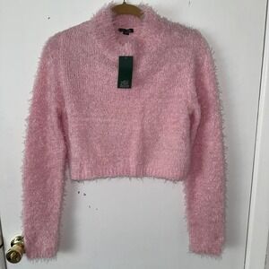 Wild Fable Pink Fuzzy Mock Neck Cropped Sweater‎ Long Sleeve Cute Trendy Large